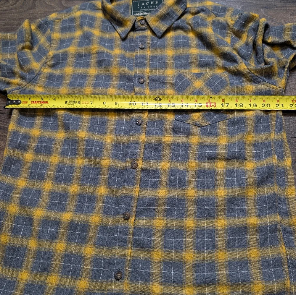 Jachs New York Recycled Flannel Yellow‎ Gray Plaid Casual Button Up Shirt Size L